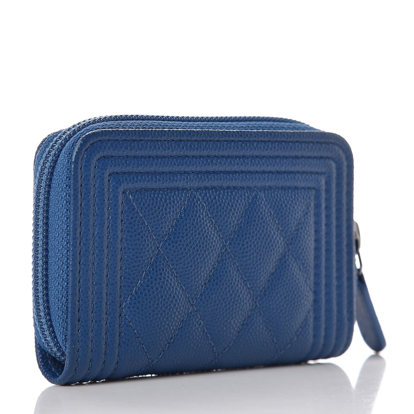 Caviar Quilted Boy Zip Around Coin Purse Wallet Dark Blue