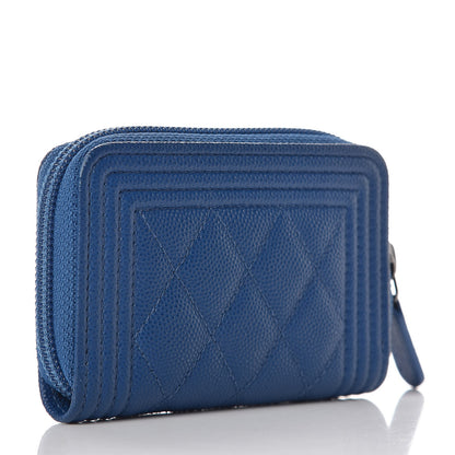 Chanel Caviar Quilted Boy Zip Around Coin Purse Wallet Dark Blue 3 of 8