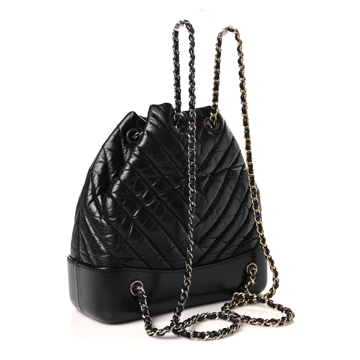 Aged Calfskin Chevron Quilted Small Gabrielle Backpack Black