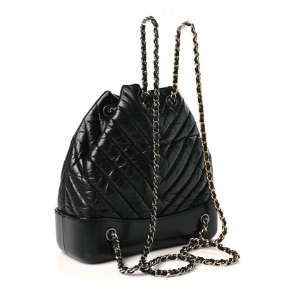 Chanel Aged Calfskin Chevron Quilted Small Gabrielle Backpack Black 3 of 9