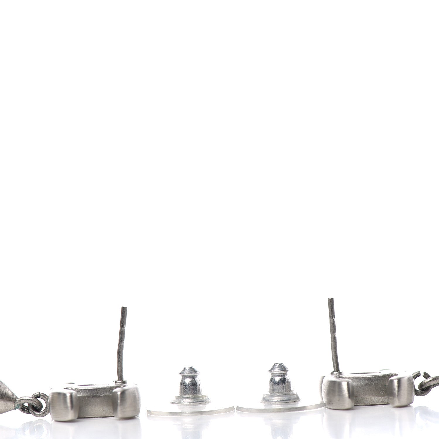 Chanel Brushed Metal CC Drop Earrings Silver 3 of 3