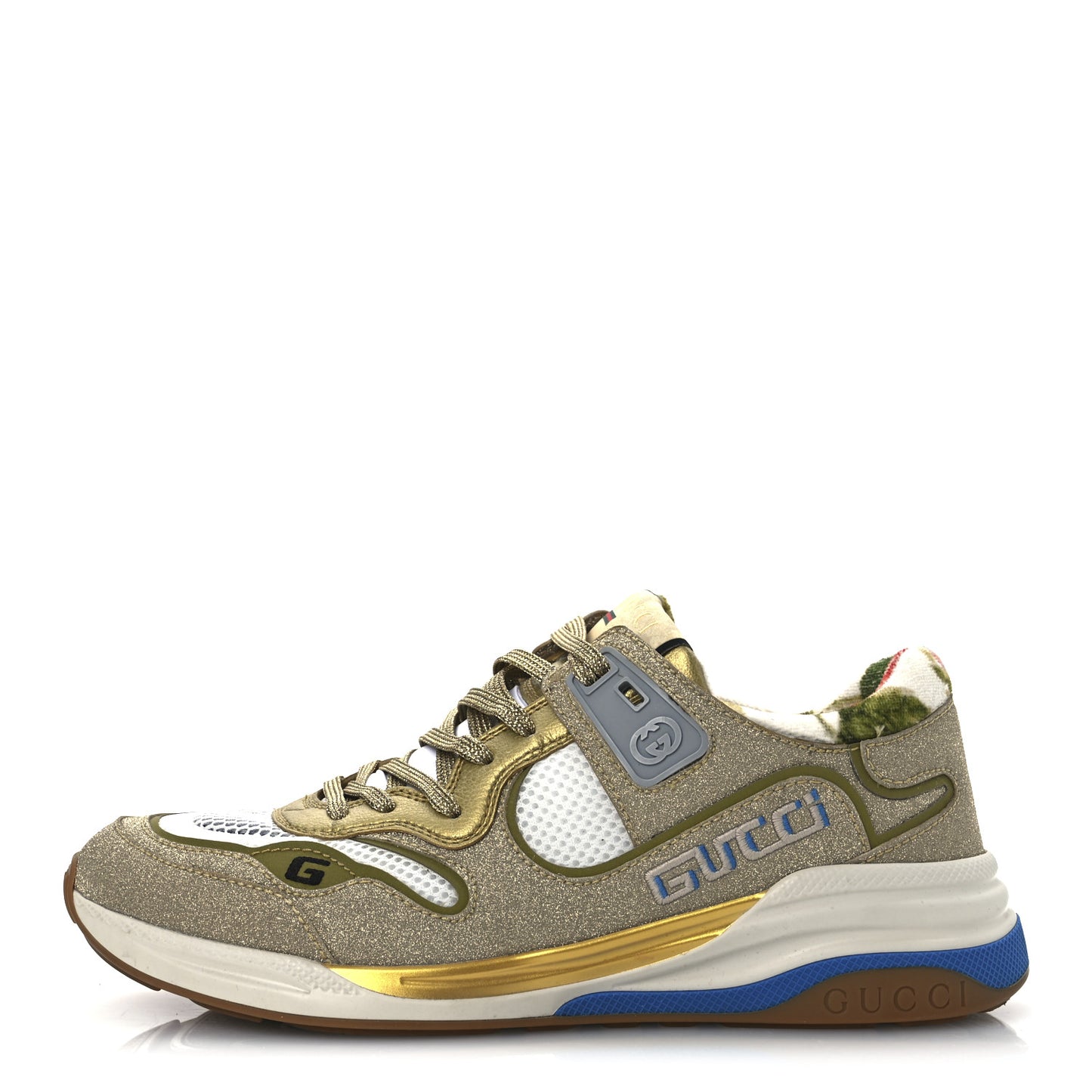 Metallic Calfskin Glitter Mesh Womens Ultrapace Sneakers 39.5 Gold