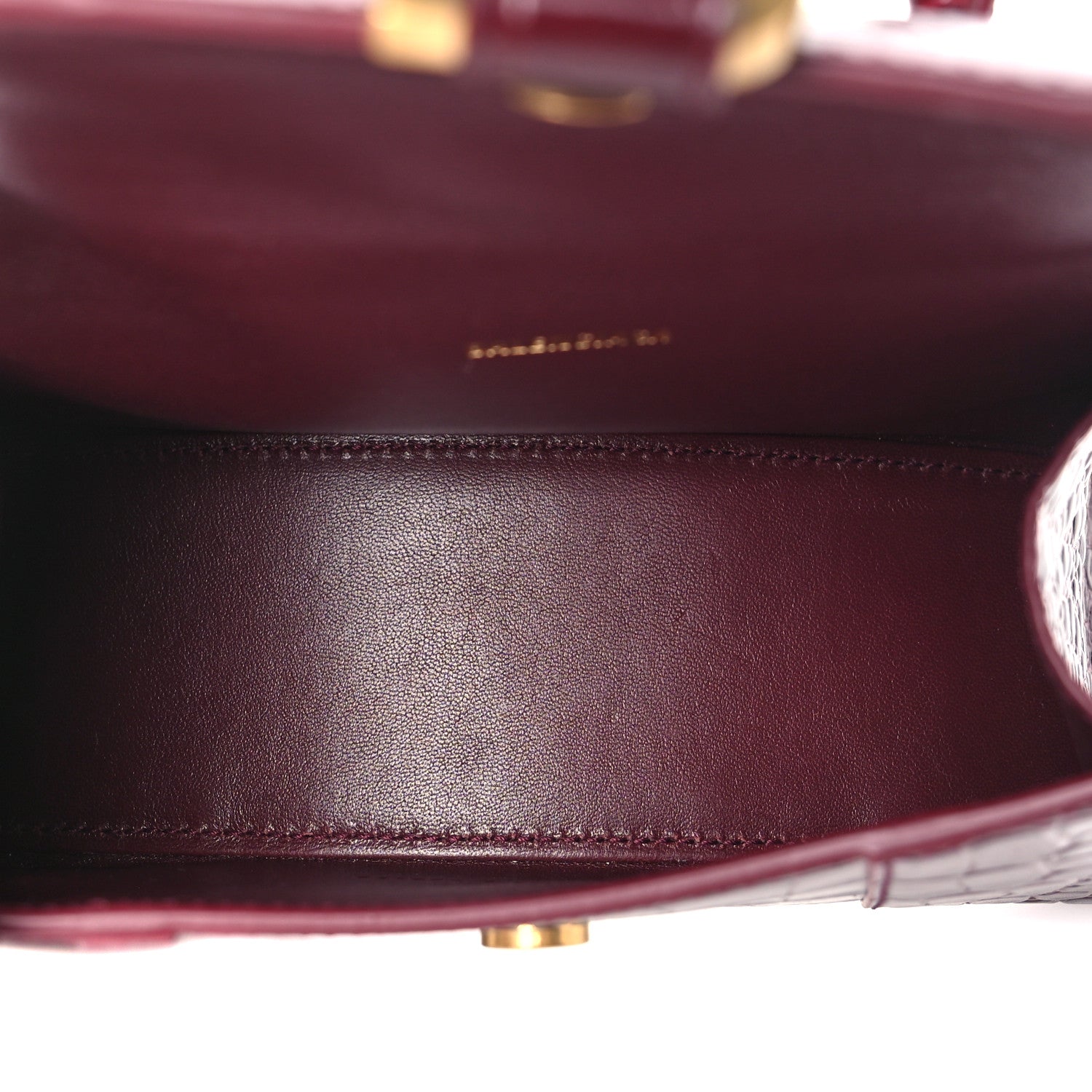 Balenciaga Shiny Calfskin Crocodile Embossed Hourglass Top Handle Bag XS Dark Red 5 of 8