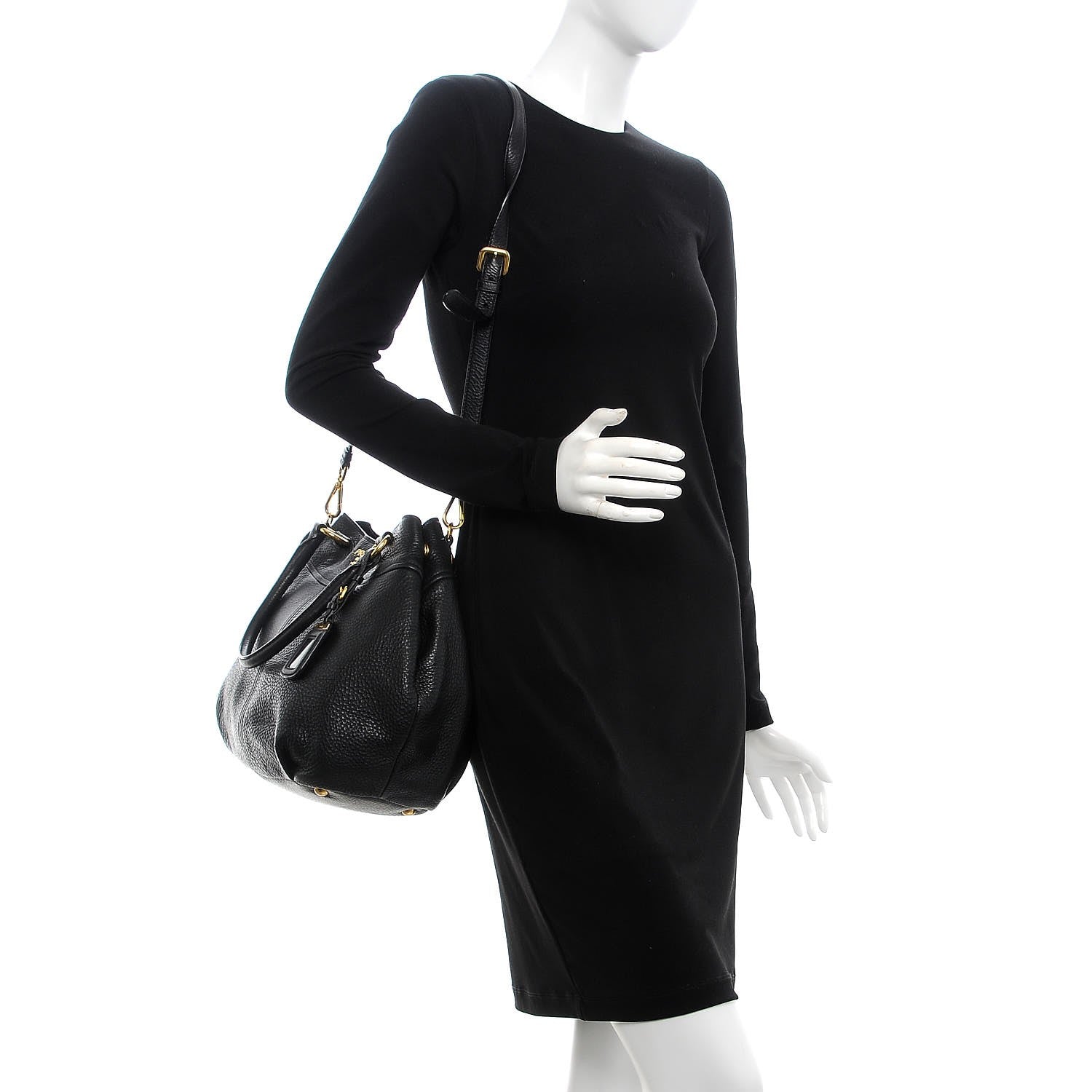 Prada Vitello Daino Shoulder Bag Black 2 of 7