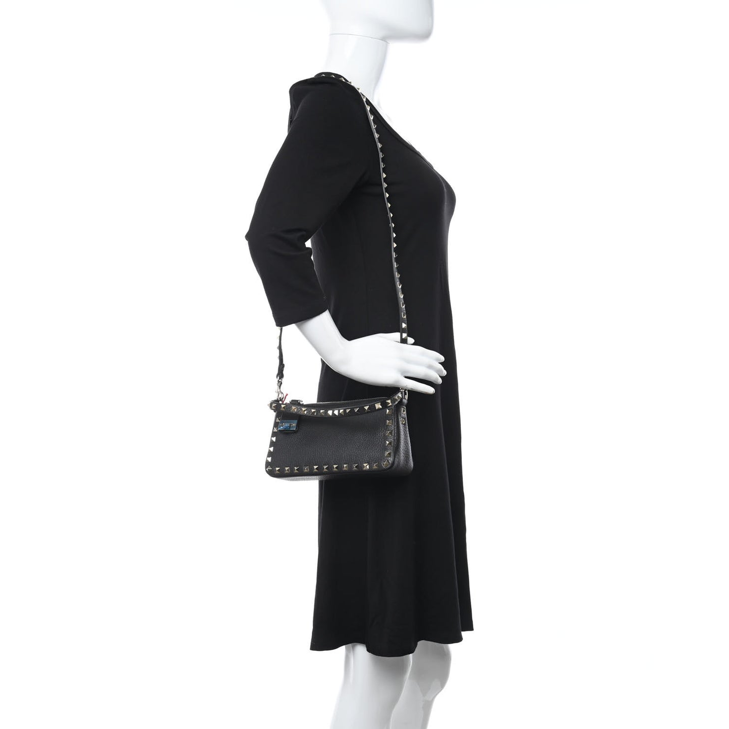 Pebbled Calfskin Small Rockstud Flip Lock Shoulder Bag Black