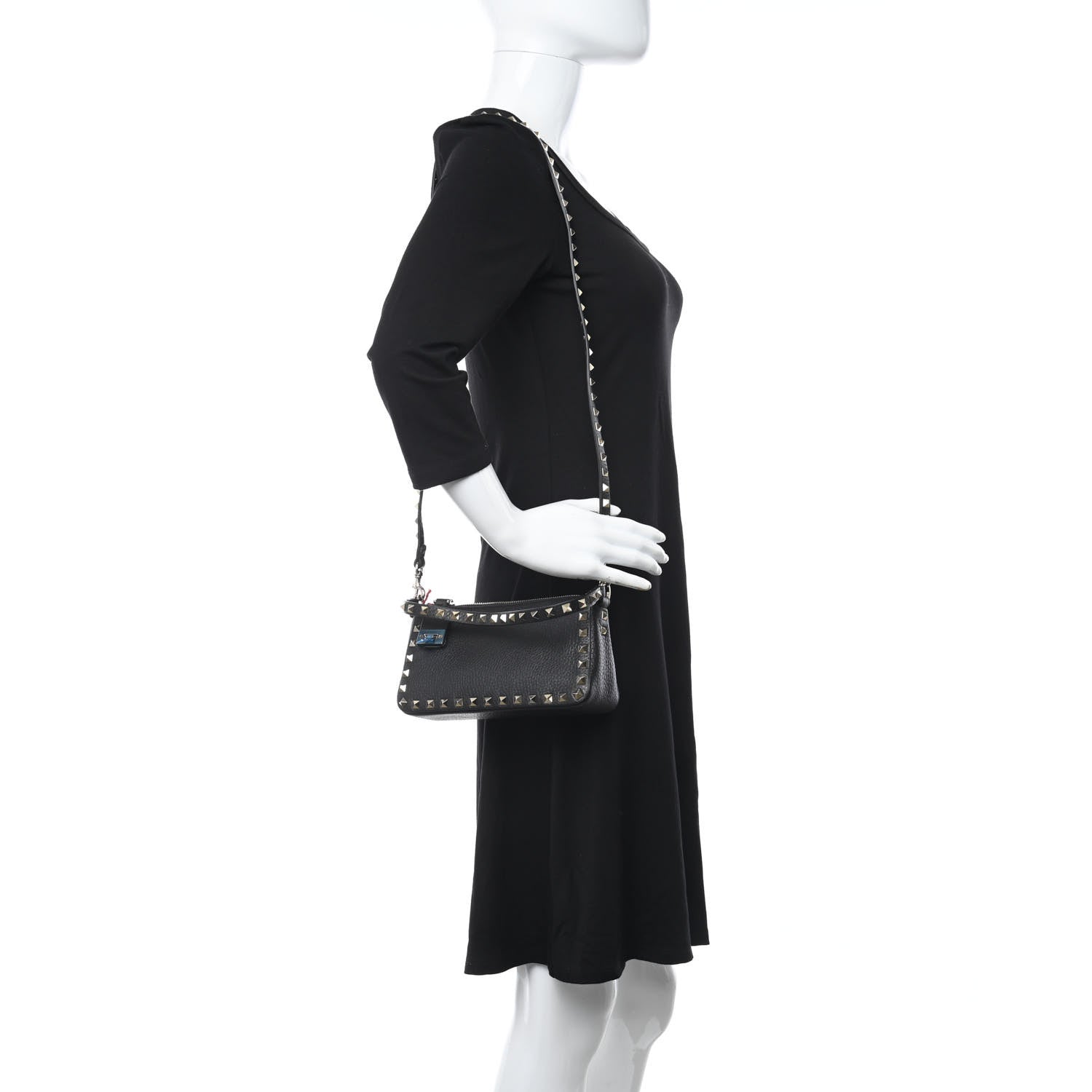 Valentino Garavani Pebbled Calfskin Small Rockstud Flip Lock Shoulder Bag Black 2 of 7