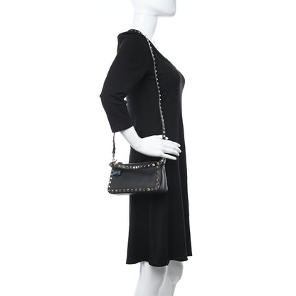 Valentino Garavani Pebbled Calfskin Small Rockstud Flip Lock Shoulder Bag Black 2 of 7