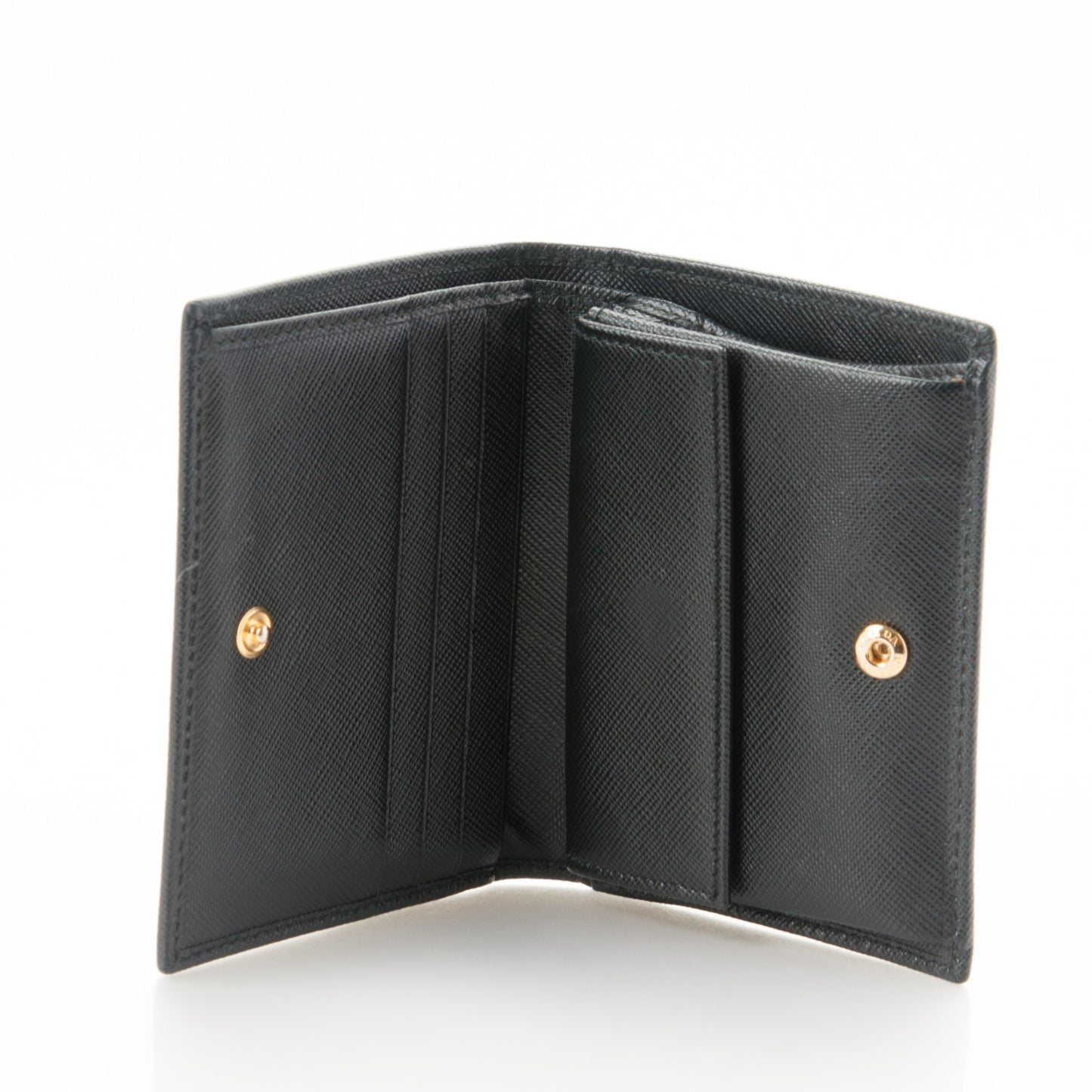 Saffiano Metal Compact Snap Bi-Fold Wallet Black
