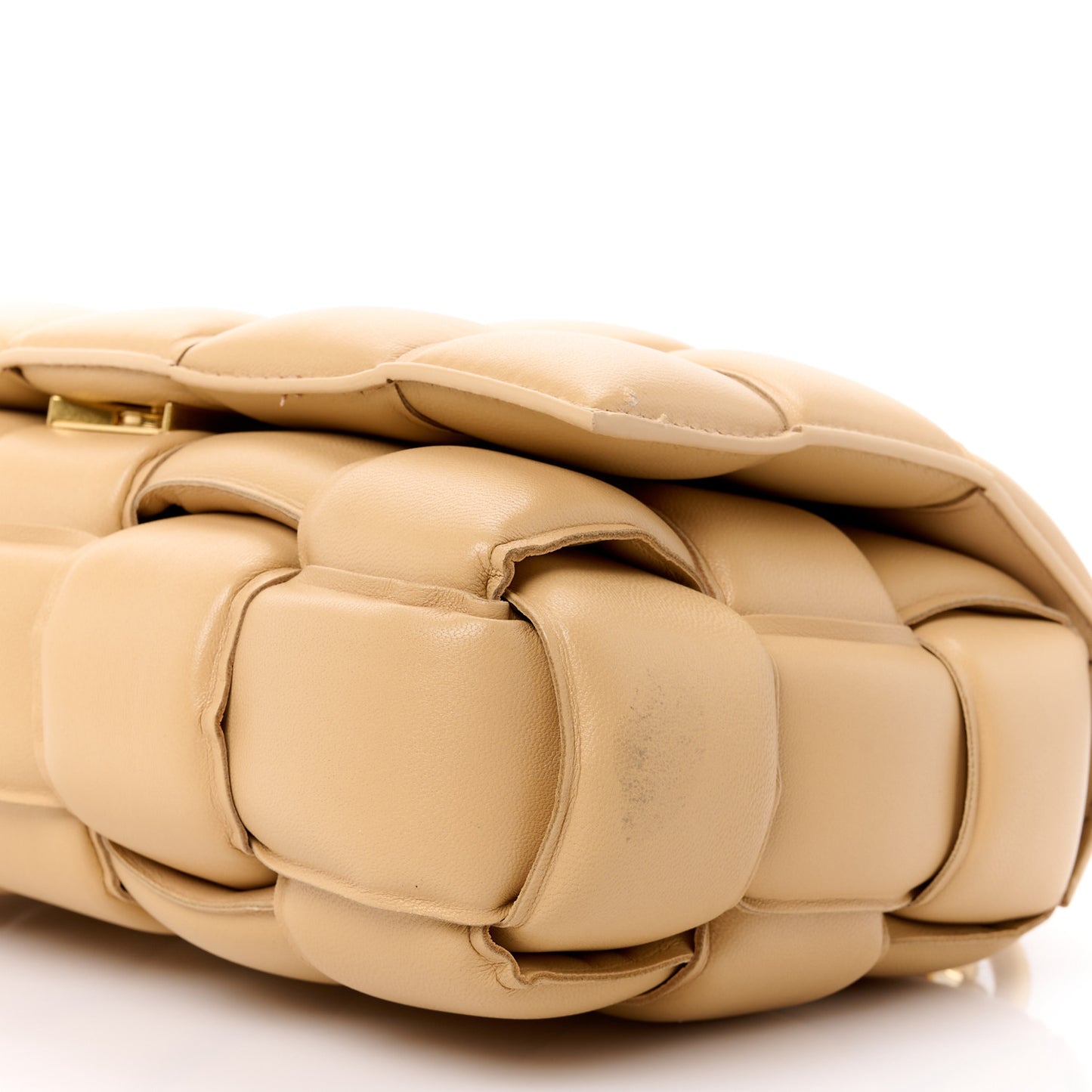 Lambskin Maxi Intreccio Padded Chain Cassette Crossbody Bag Almond