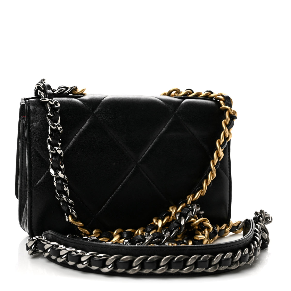 Lambskin Quilted Chanel 19 Wallet On Chain WOC Black