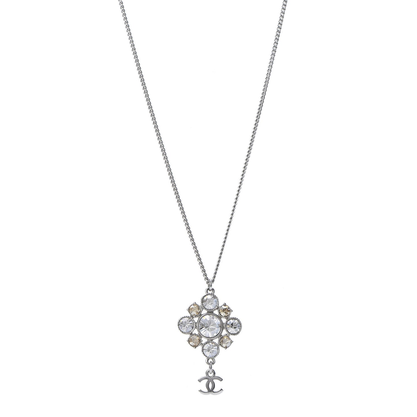 Crystal CC Drop Pendant Necklace Silver