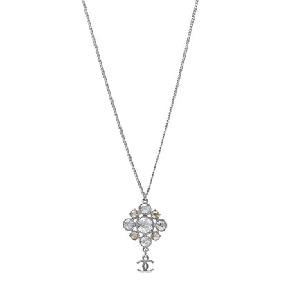 Chanel Crystal CC Drop Pendant Necklace Silver 1 of 4