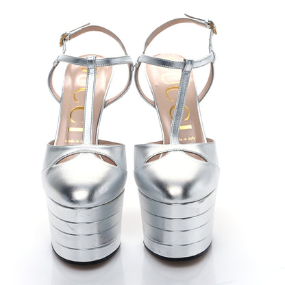 Gucci Metallic Nappa T Strap Platform Pumps 38 Argento 2 of 7