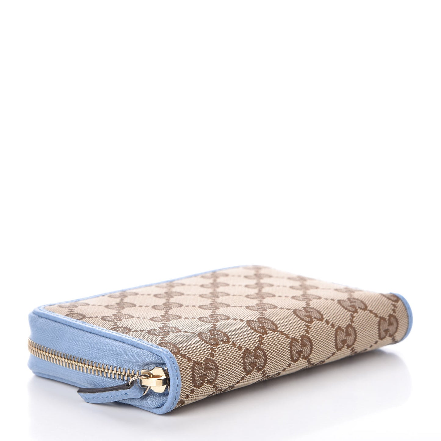 Monogram Dollar Calfskin Zip Around Compact Wallet Beige Ebony Mineral Blue