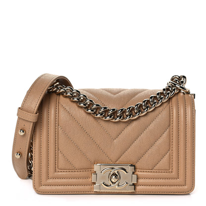 Chanel Caviar Chevron Quilted Small Boy Flap Dark Beige 1 of 13