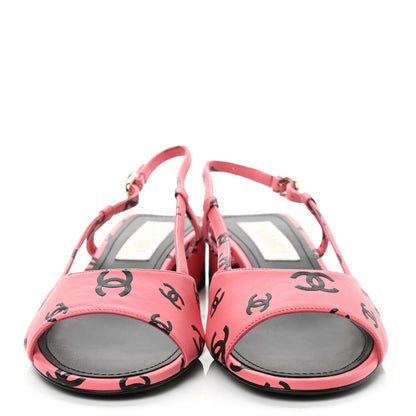 Chanel Printed Lambskin CC Slingback Sandals 39 Pink Black 2 of 9
