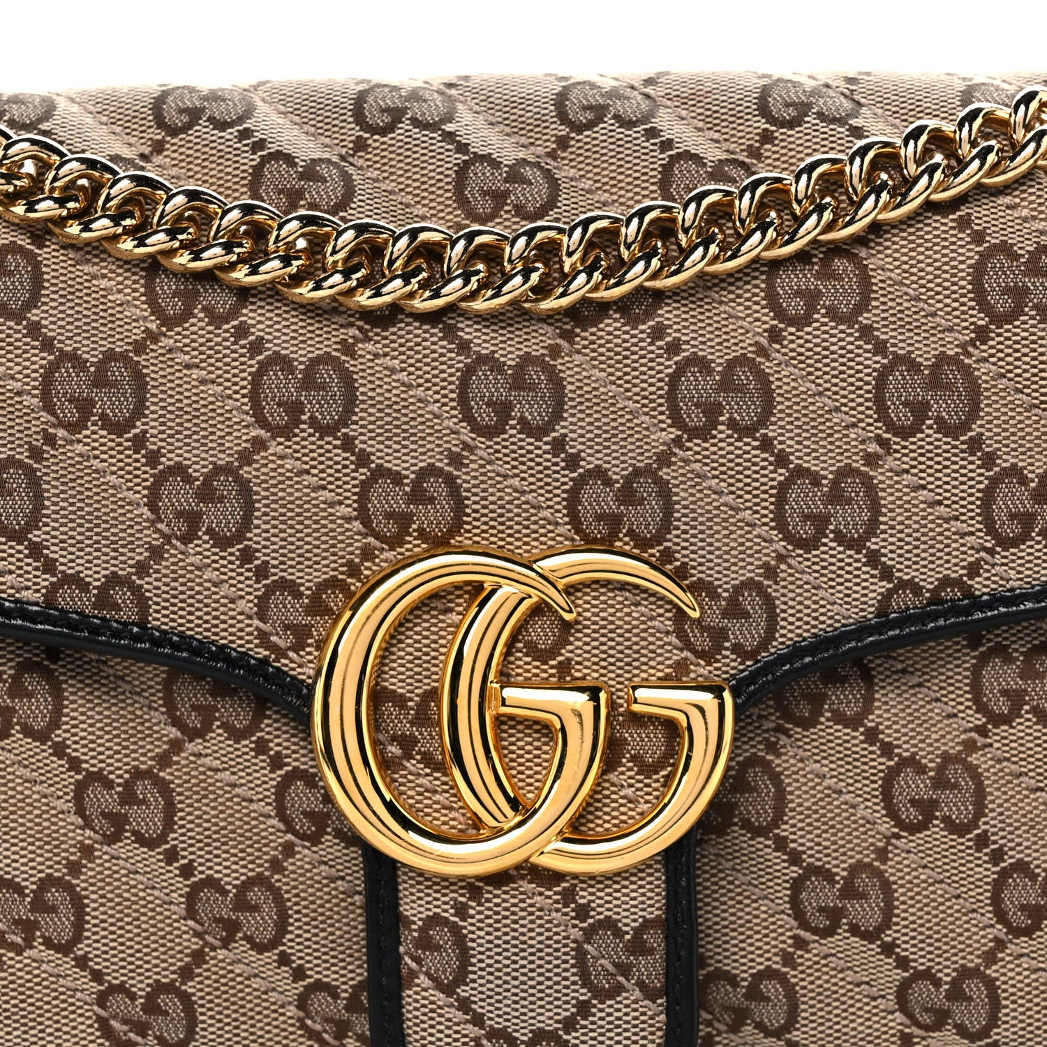 Gucci Monogram Matelasse Diagonal Small GG Marmont Shoulder Bag Beige Black 9 of 14