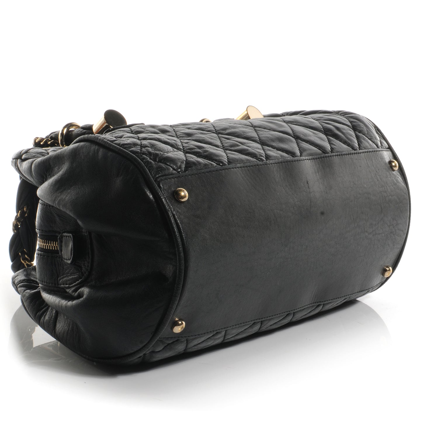 Distressed Lambskin Lady Braid Bowler Black