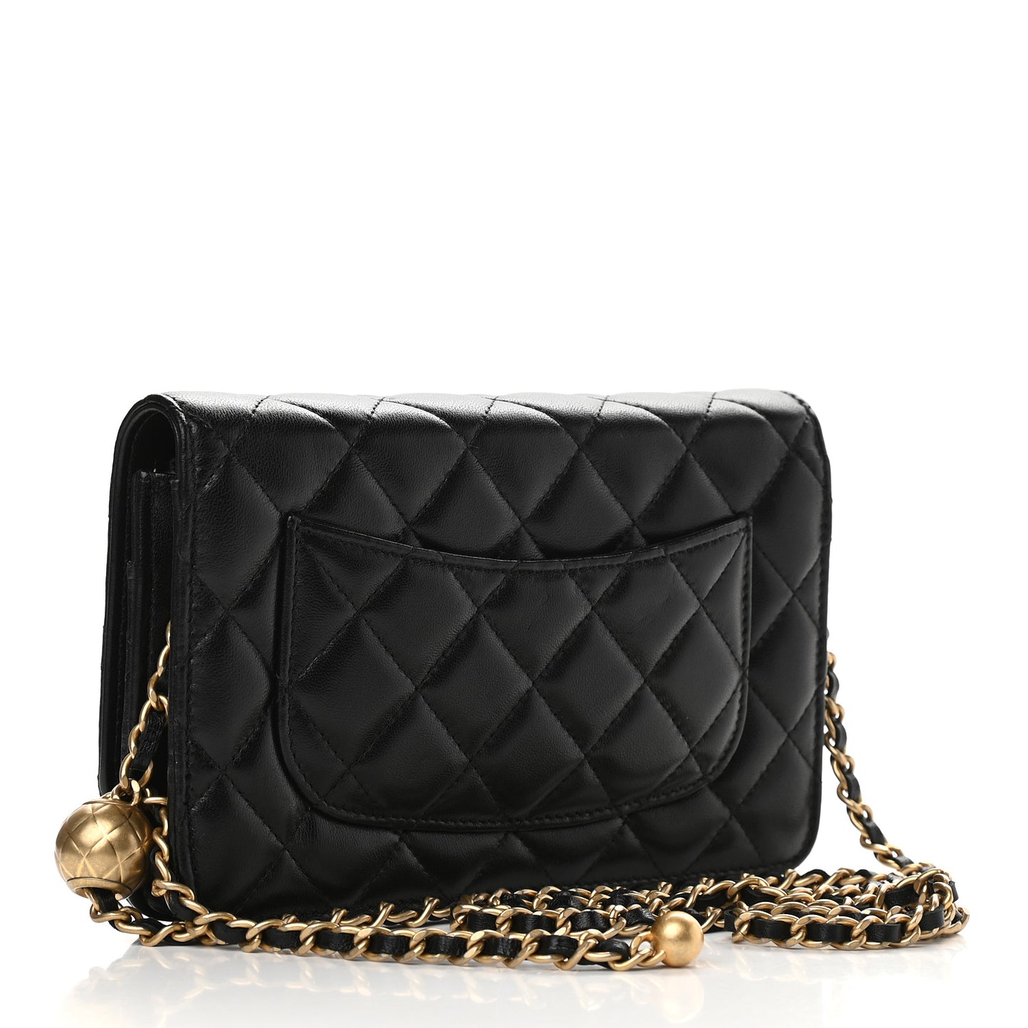Lambskin Quilted CC Pearl Crush Wallet on Chain WOC Black