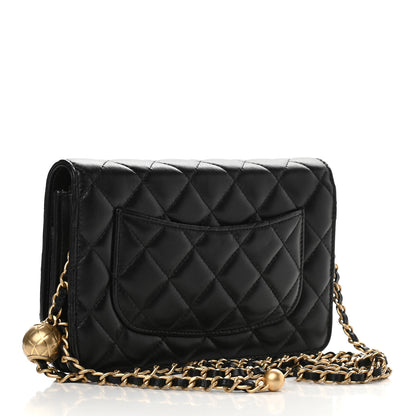 Chanel Lambskin Quilted CC Pearl Crush Wallet on Chain WOC Black 3 of 10