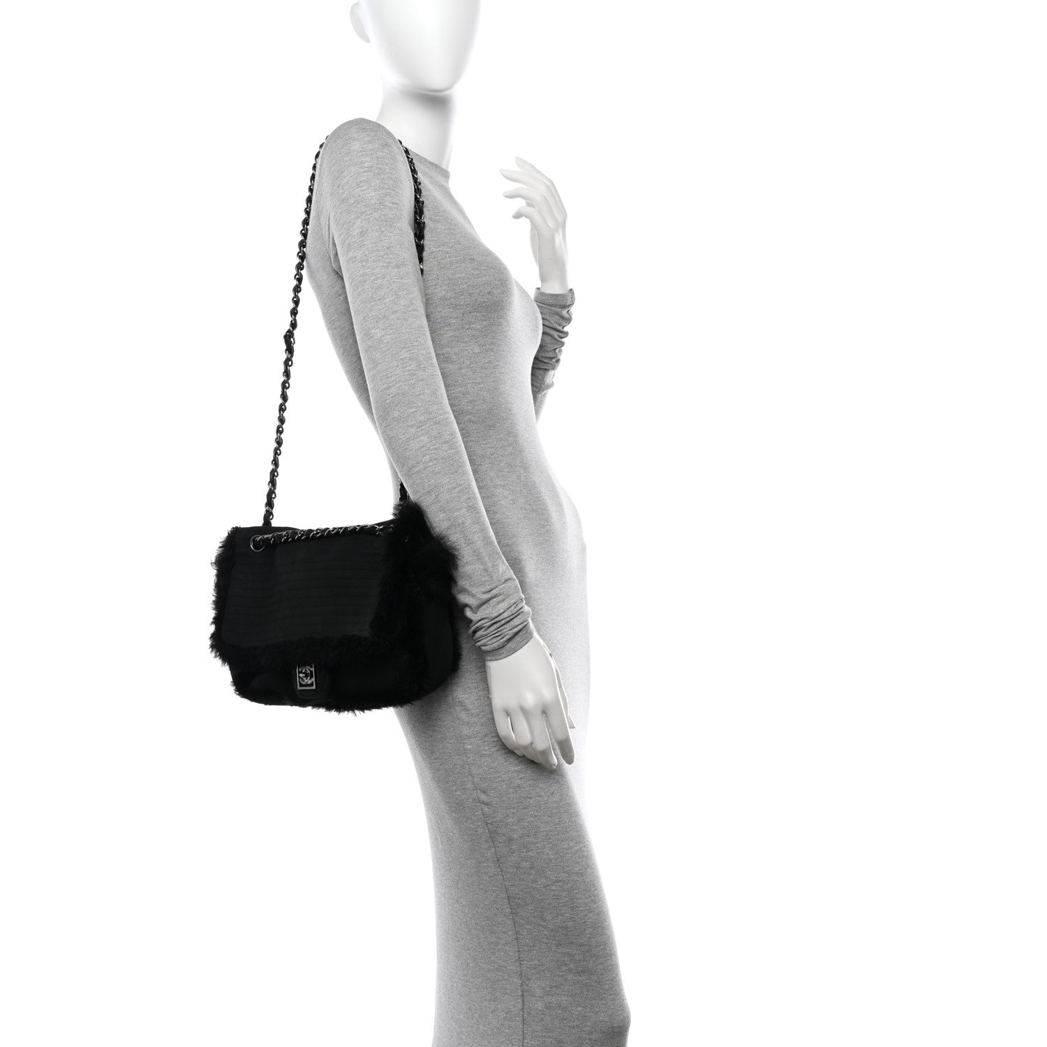 Chanel Suede Fur Quilted Flap Black 2 of 10