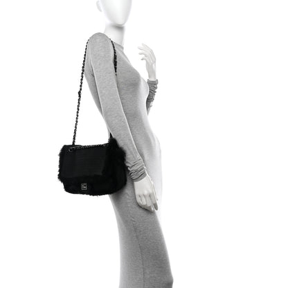 Chanel Suede Fur Quilted Flap Black 2 of 10