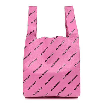 Balenciaga Agneau Arena Allover Logo M Supermarket Shopper Rose Bonbon Black 1 of 9