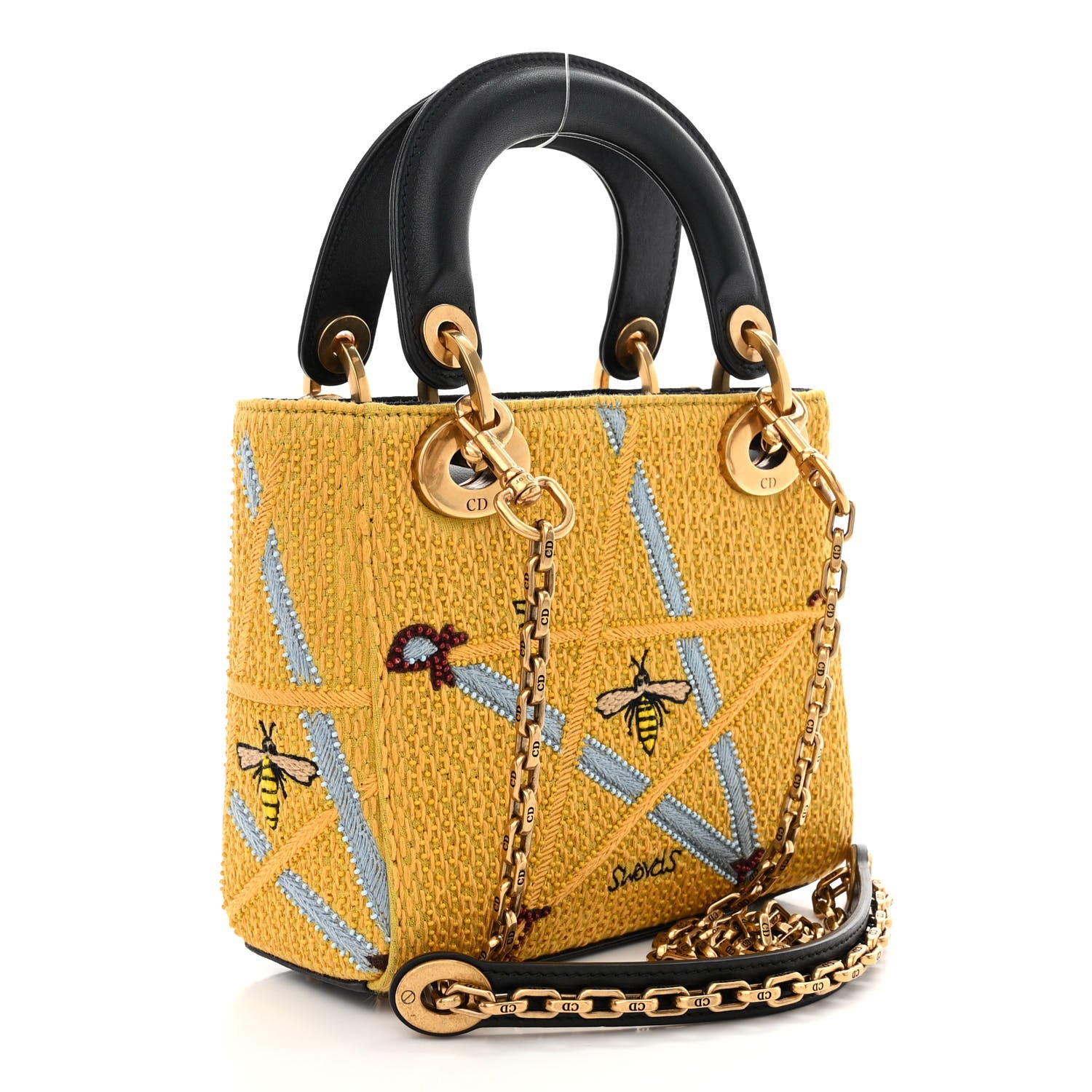 Christian Dior Canvas Embroidered Swords Mini Lady Dior Yellow Multicolor 3 of 11