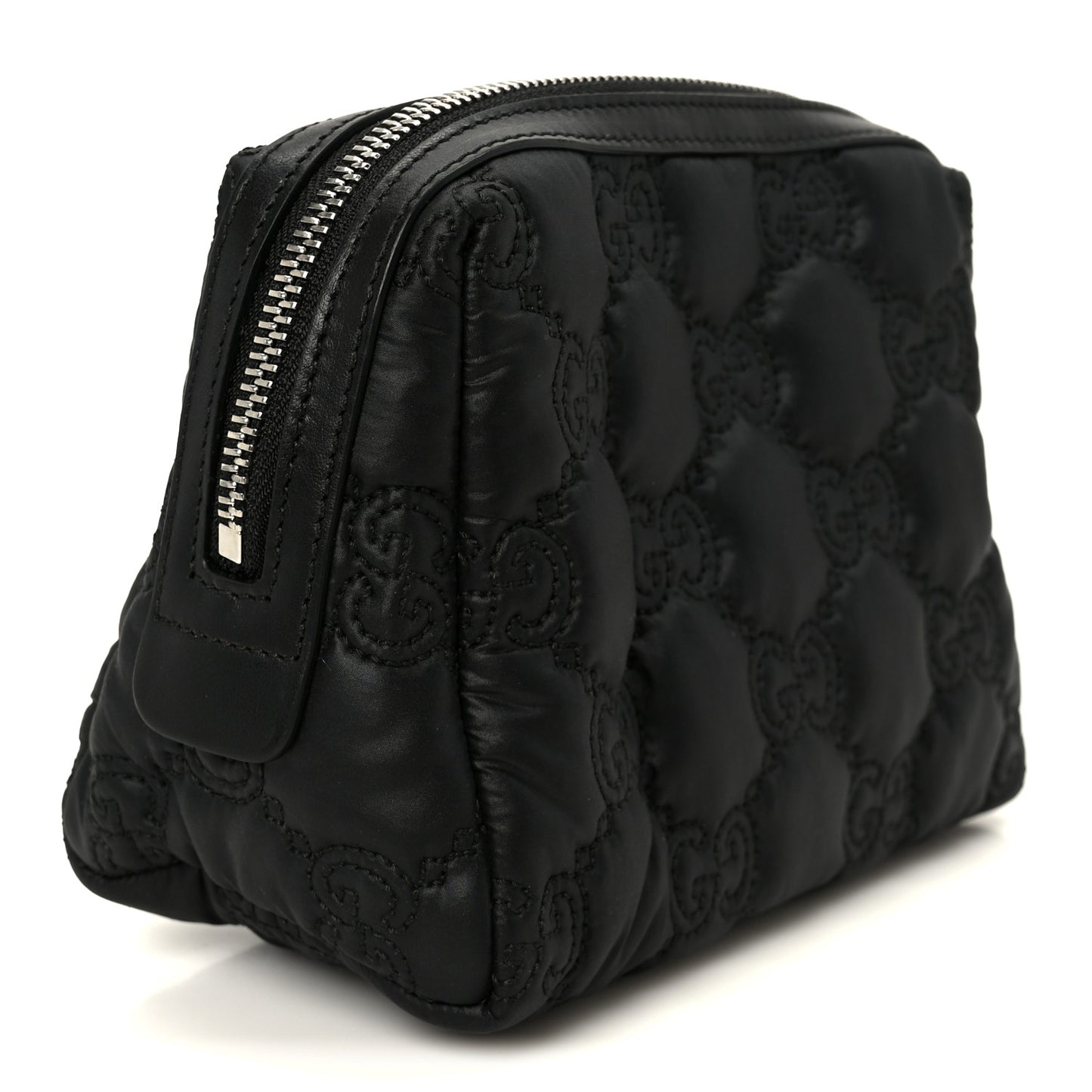 Nylon Calfskin Enamel GG Matelasse Beauty Case Black