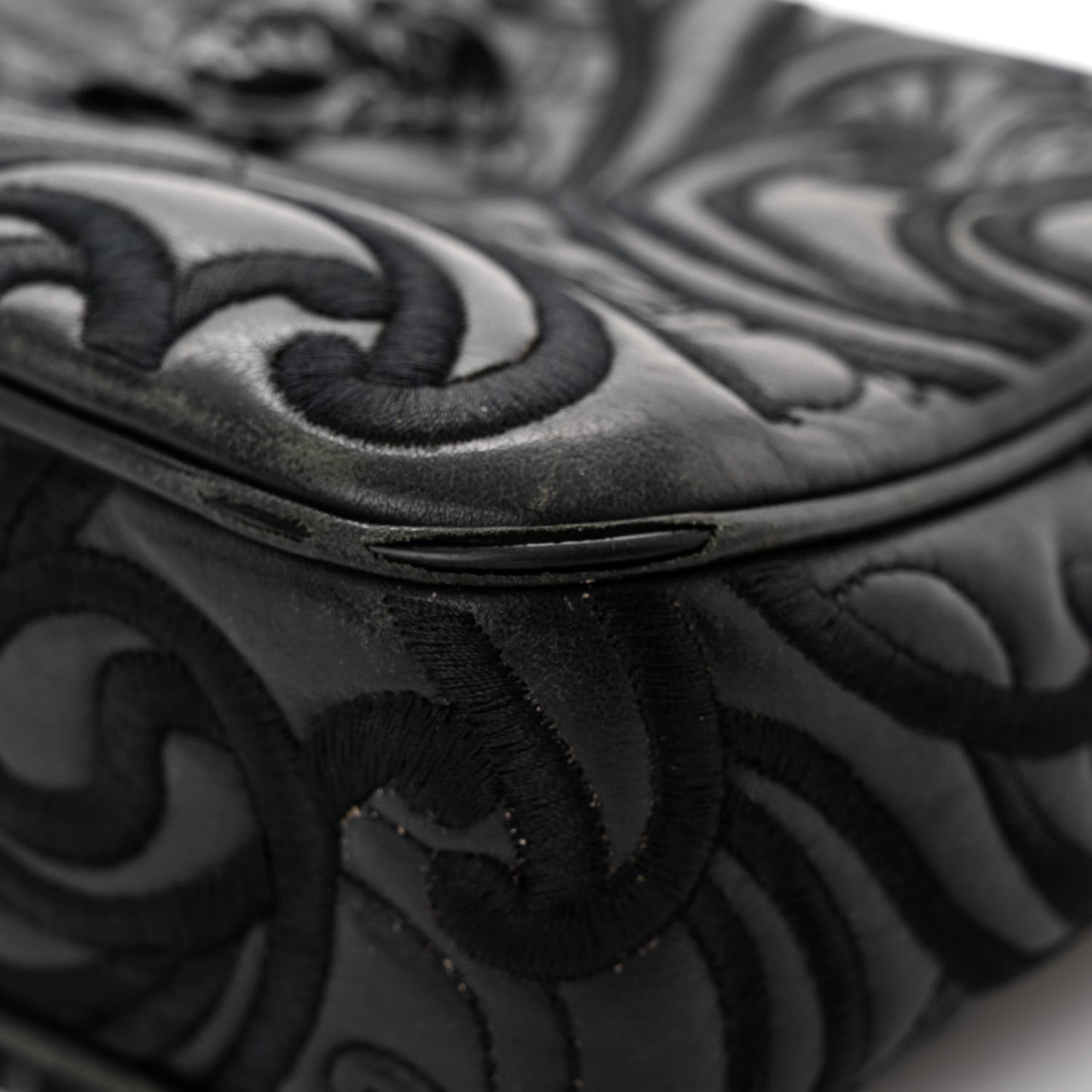 Nappa Embroidered Baroque Palazzo Camera Bag Black