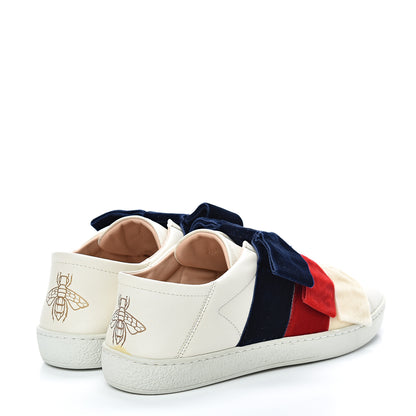 Gucci Calfskin Velvet Womens Bow Ace Sneakers 37.5 White 4 of 10