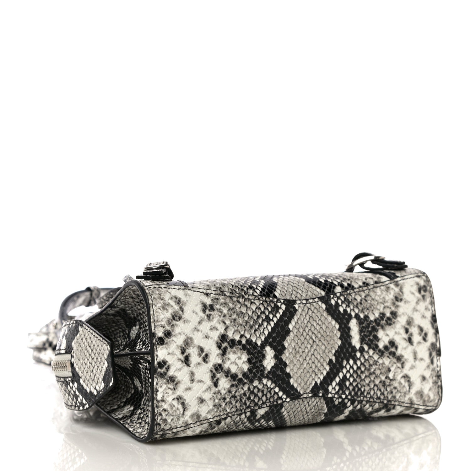 Balenciaga Grained Calfskin Snake Effect Neo Classic Silver Hardware Mini City Black White 3 of 8