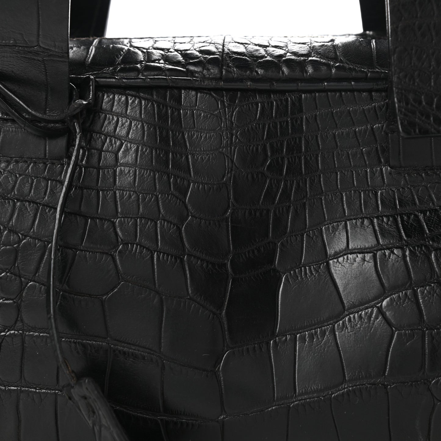 Calfskin Crocodile Embossed Satchel Black