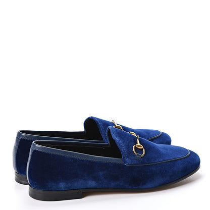 Gucci Velvet Horsebit Womens Jordaan Loafers 37 Blue Cobalt 4 of 10