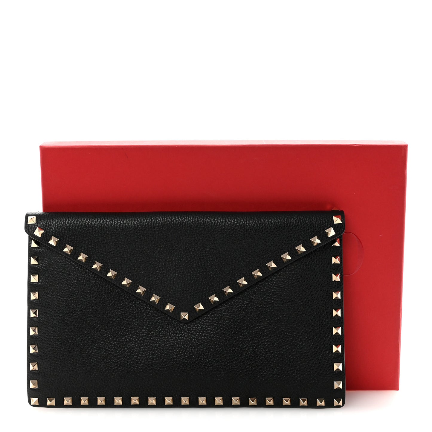 Vitello Large Rockstud Envelope Clutch Black