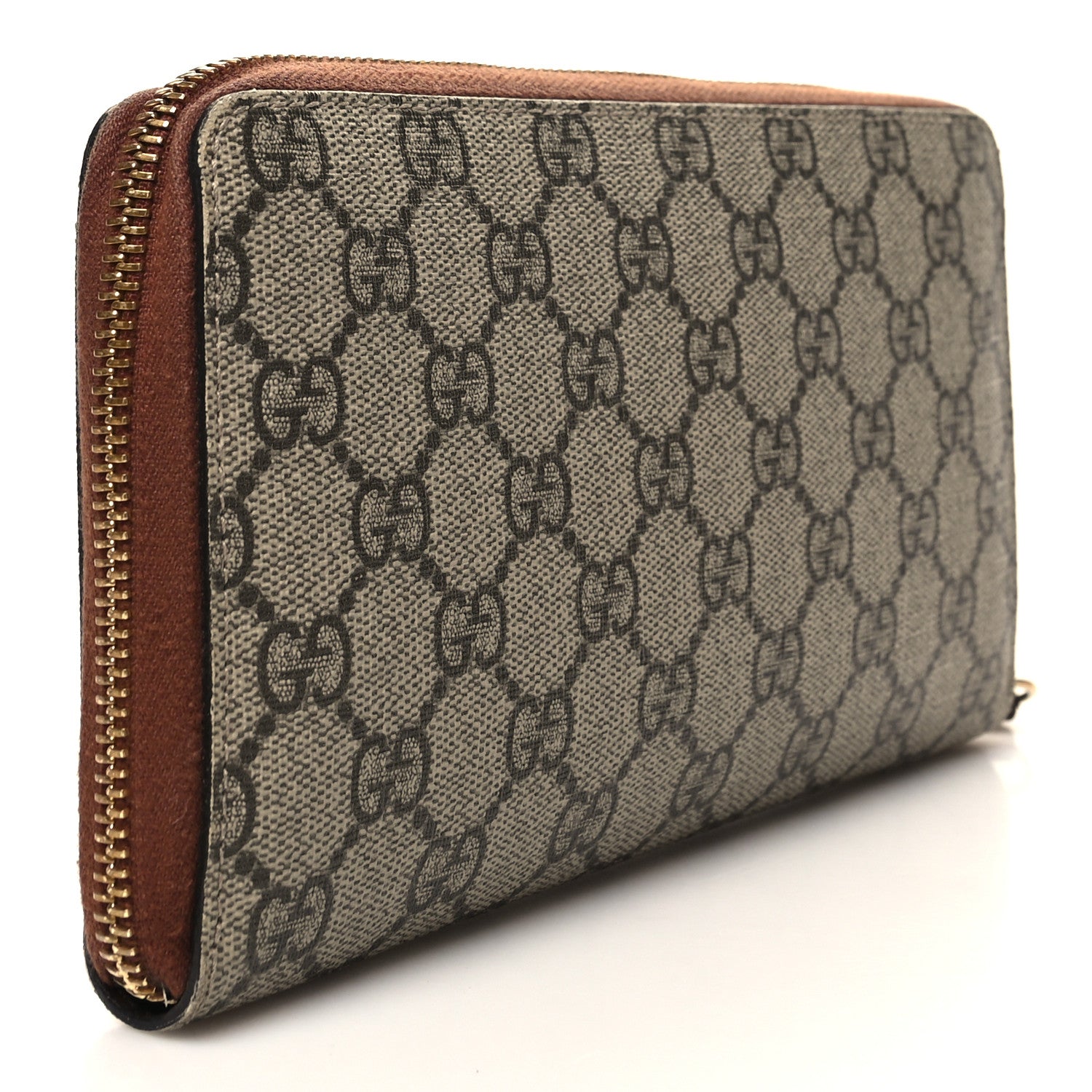 Gucci GG Supreme Monogram Cuoio Toscano Zip Around Organizer Wallet Beige Ebony Cuir 3 of 10