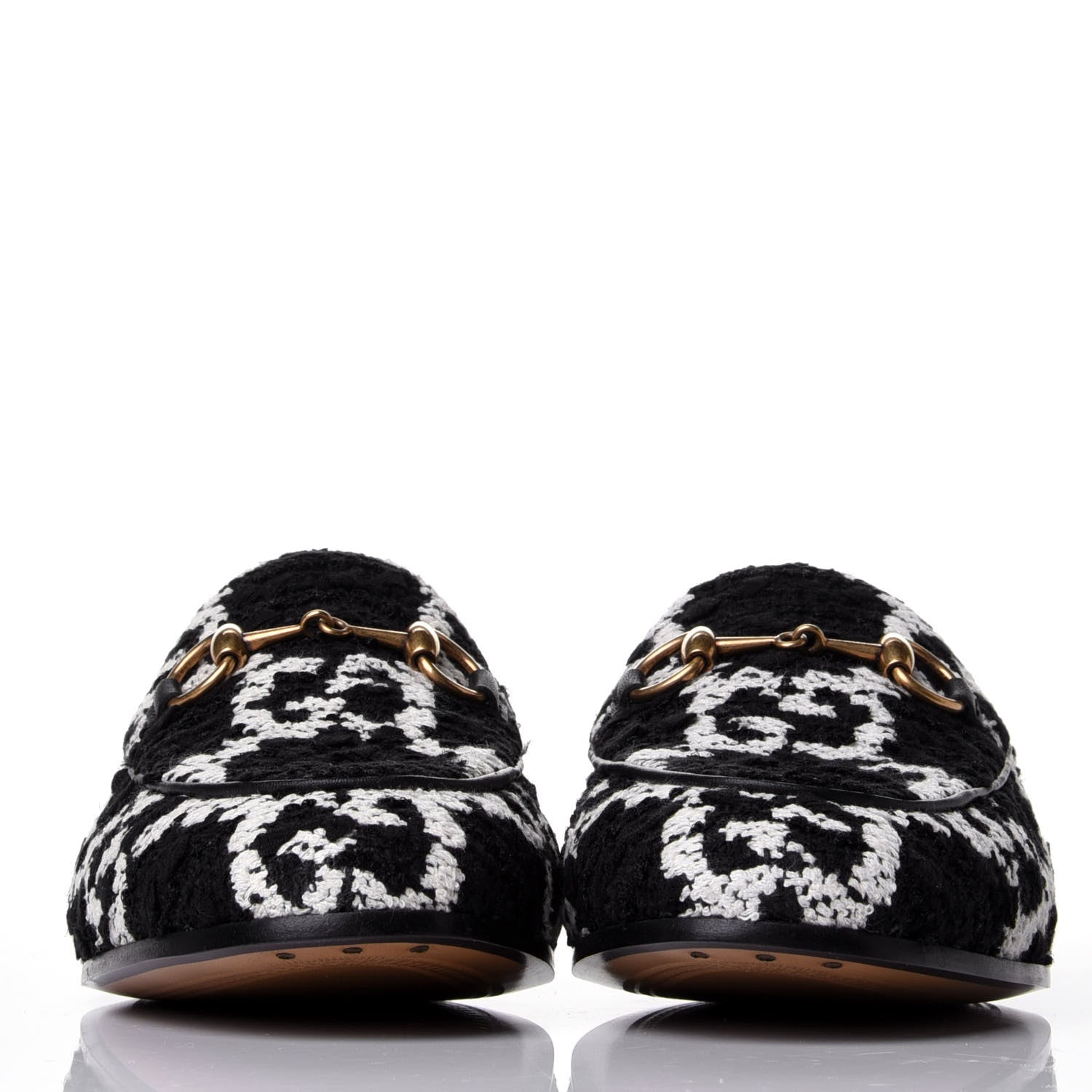 Gucci Tweed GG Monogram Horsebit Womens Jordaan Loafers 35.5 Black Natural 2 of 11