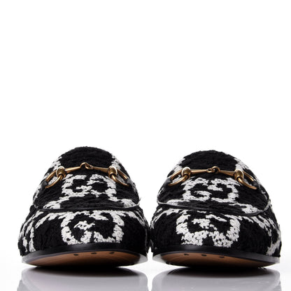 Gucci Tweed GG Monogram Horsebit Womens Jordaan Loafers 35.5 Black Natural 2 of 11