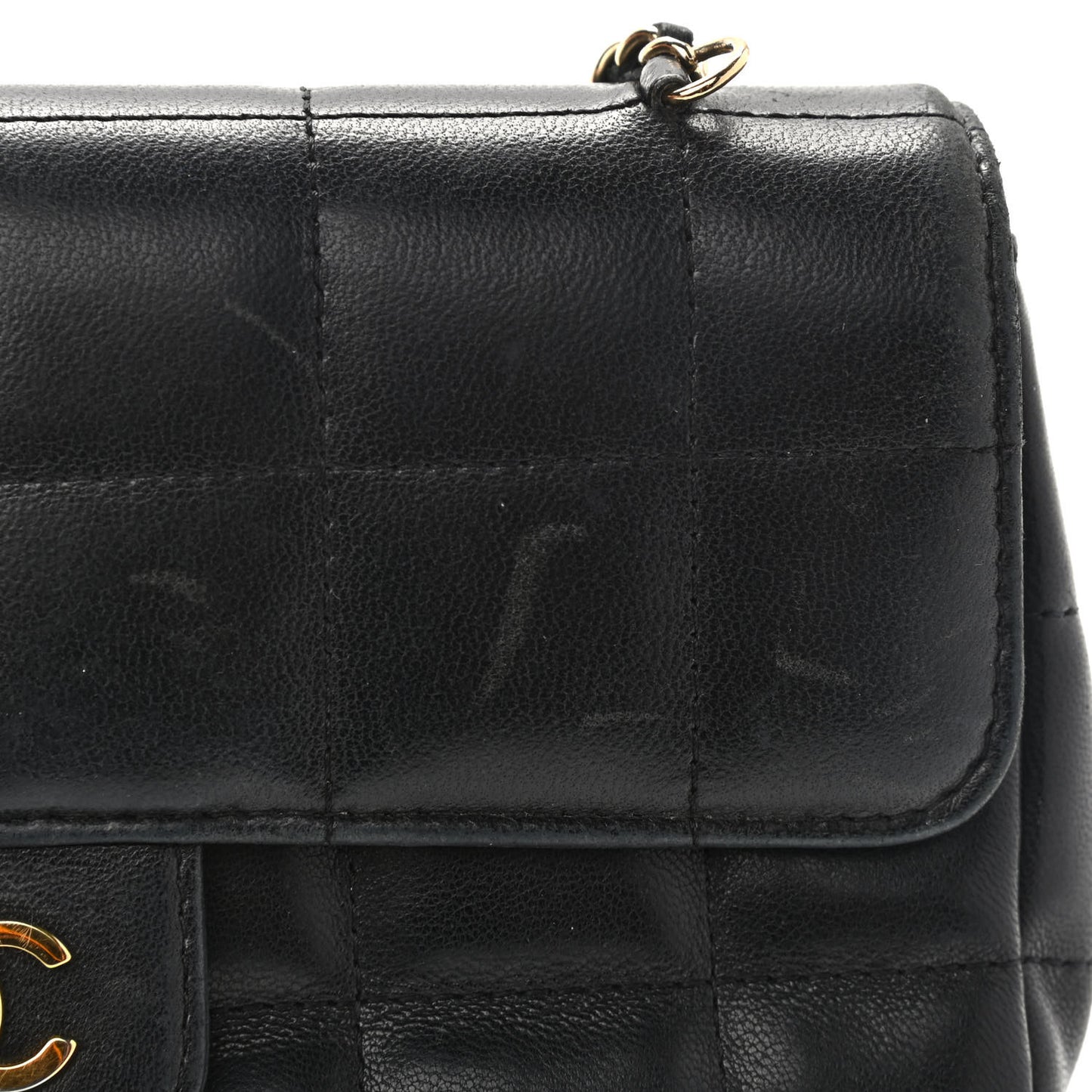 Lambskin Quilted Mini Chocolate Bar Camellia Flap Black