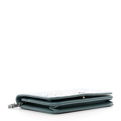 Chanel Lambskin Camellia Studded Wallet on Chain WOC Blue 4 of 12