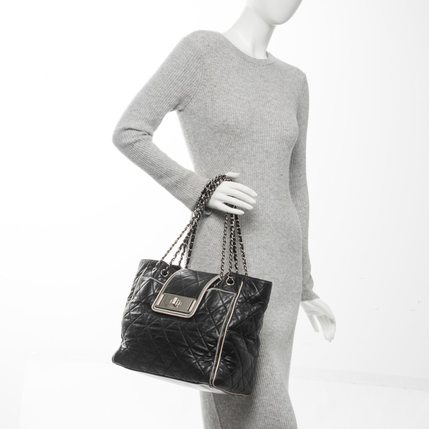 Lambskin Quilted East West Large Tote Black