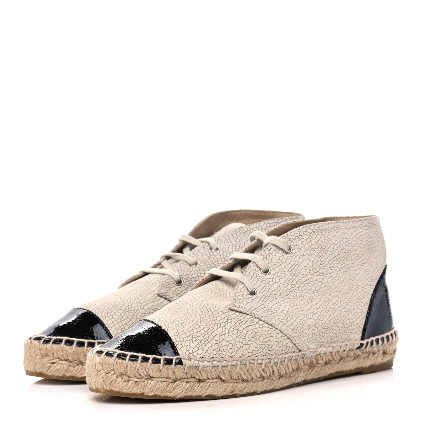 Crackled Calfskin High Top Espadrilles 38 Light Beige Black
