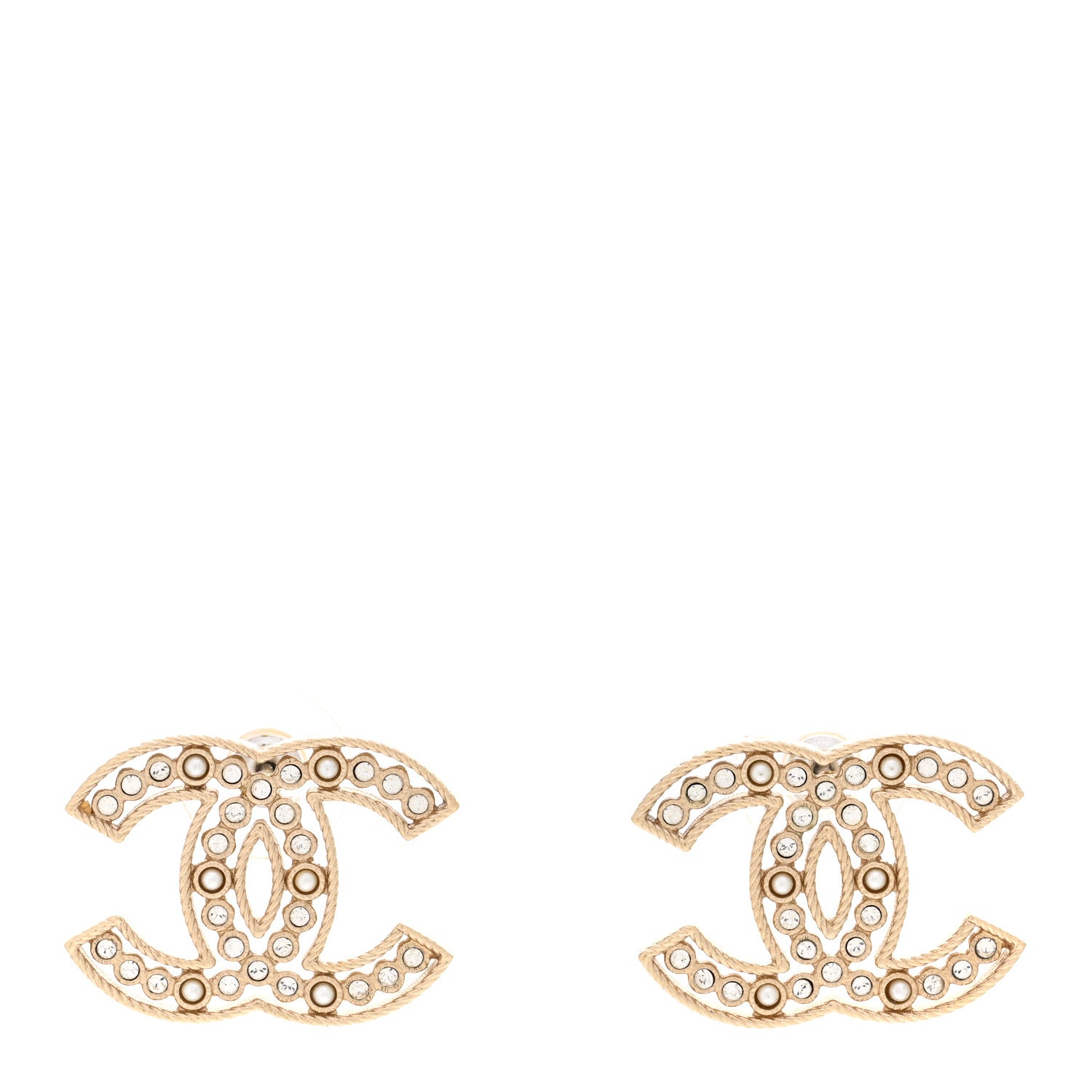 Chanel Pearl Crystal Sparkling Pearls CC Earrings Light Gold 1 of 4