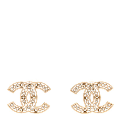 Chanel Pearl Crystal Sparkling Pearls CC Earrings Light Gold 1 of 4