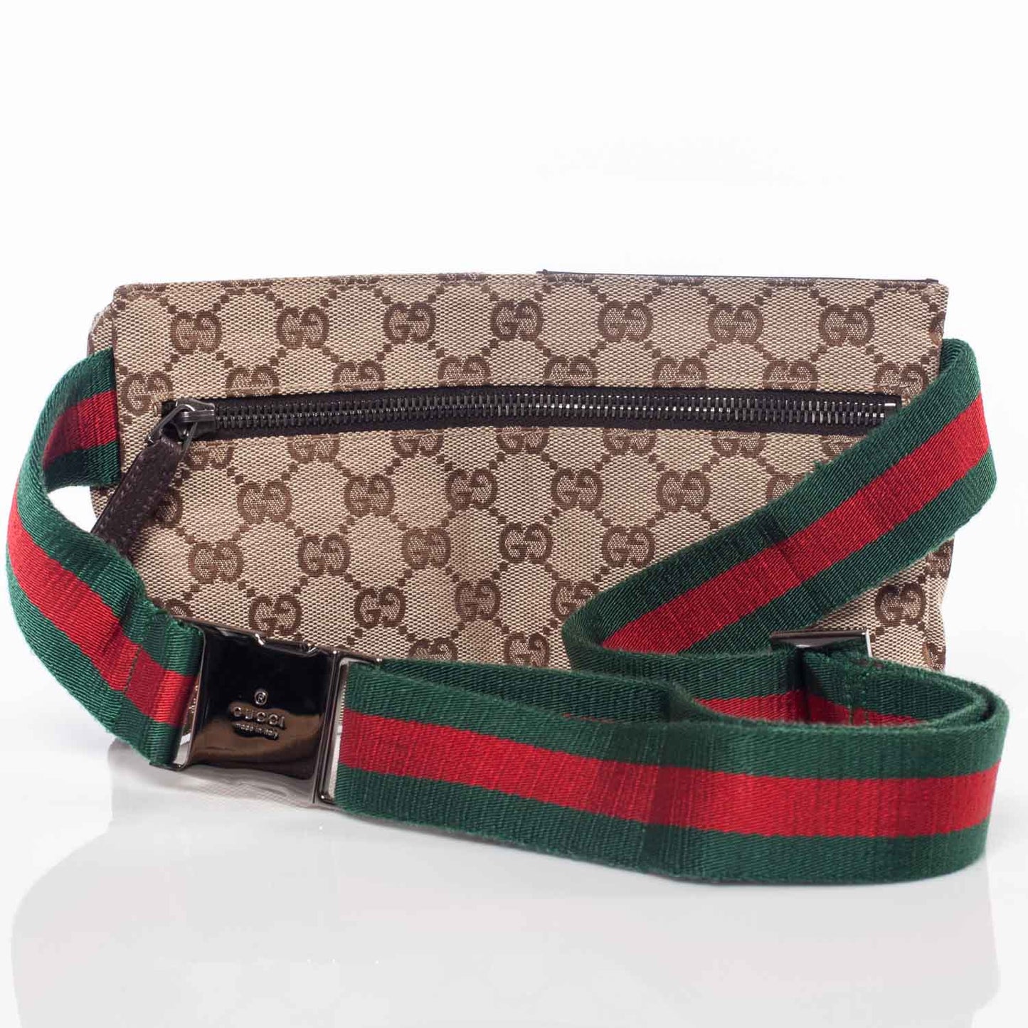 GG Monogram Web Double Pocket Belt Bag Ebony