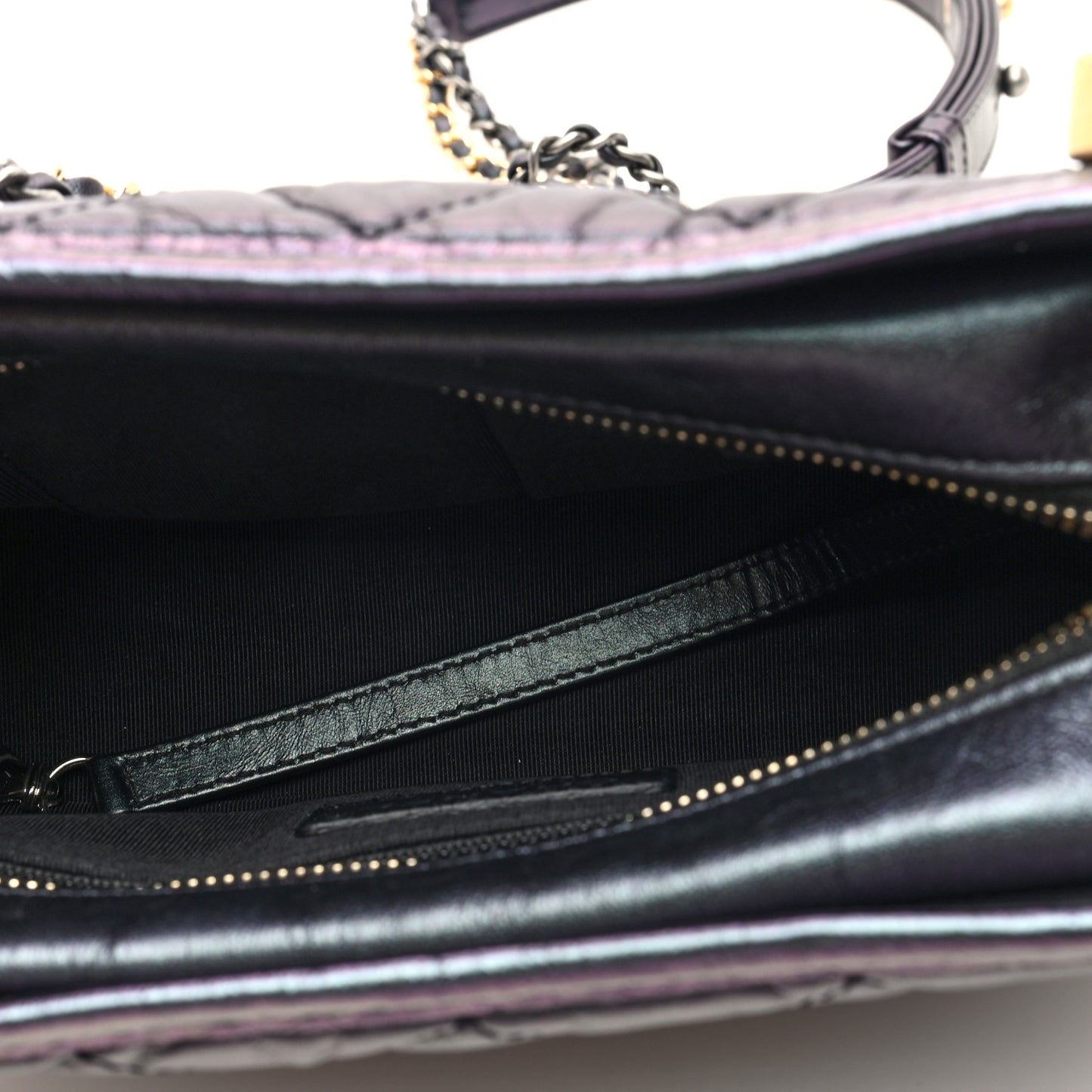 Iridescent Aged Calfskin Quilted Small Gabrielle Hobo Black