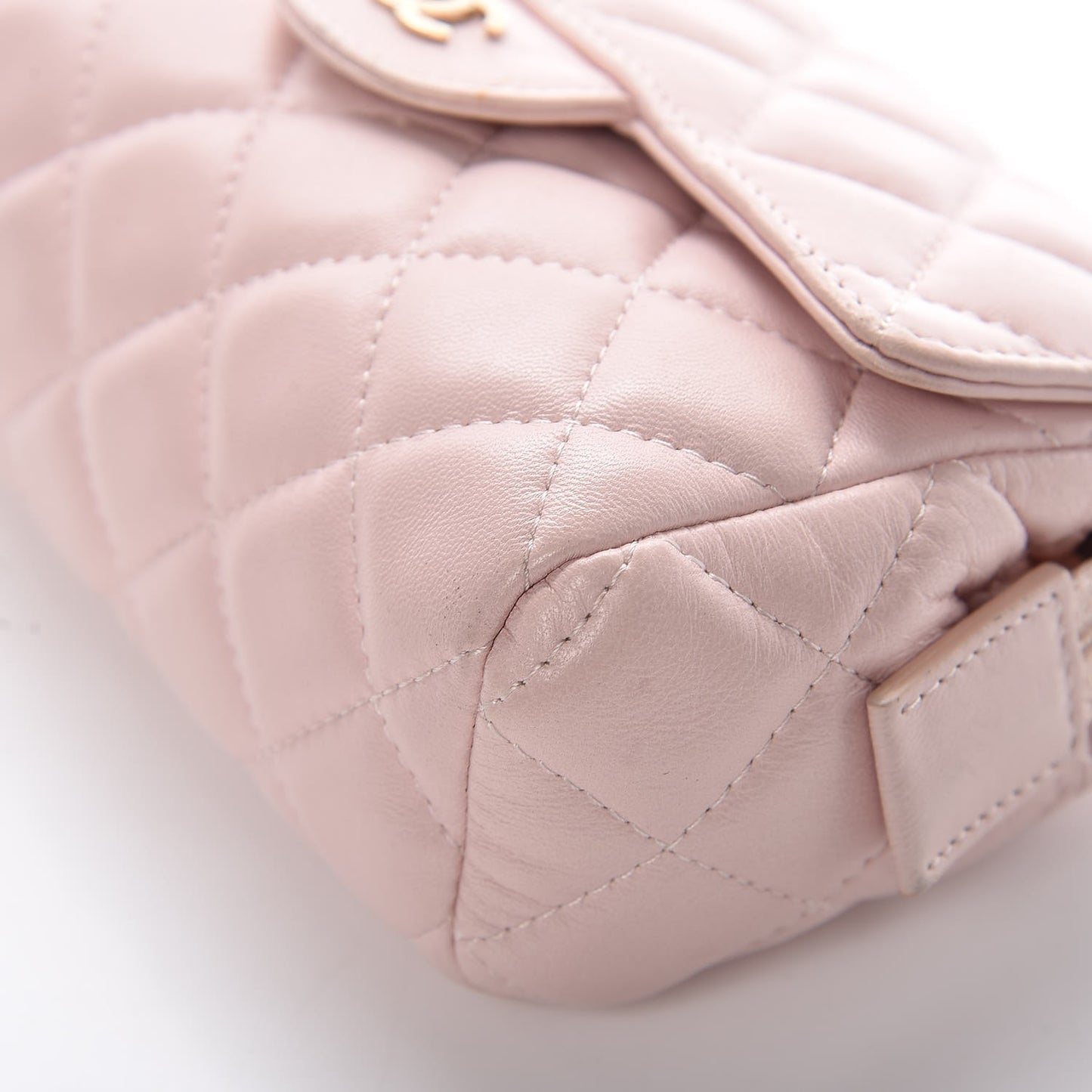 Lambskin Quilted Flap Cosmetic Case Light Pink