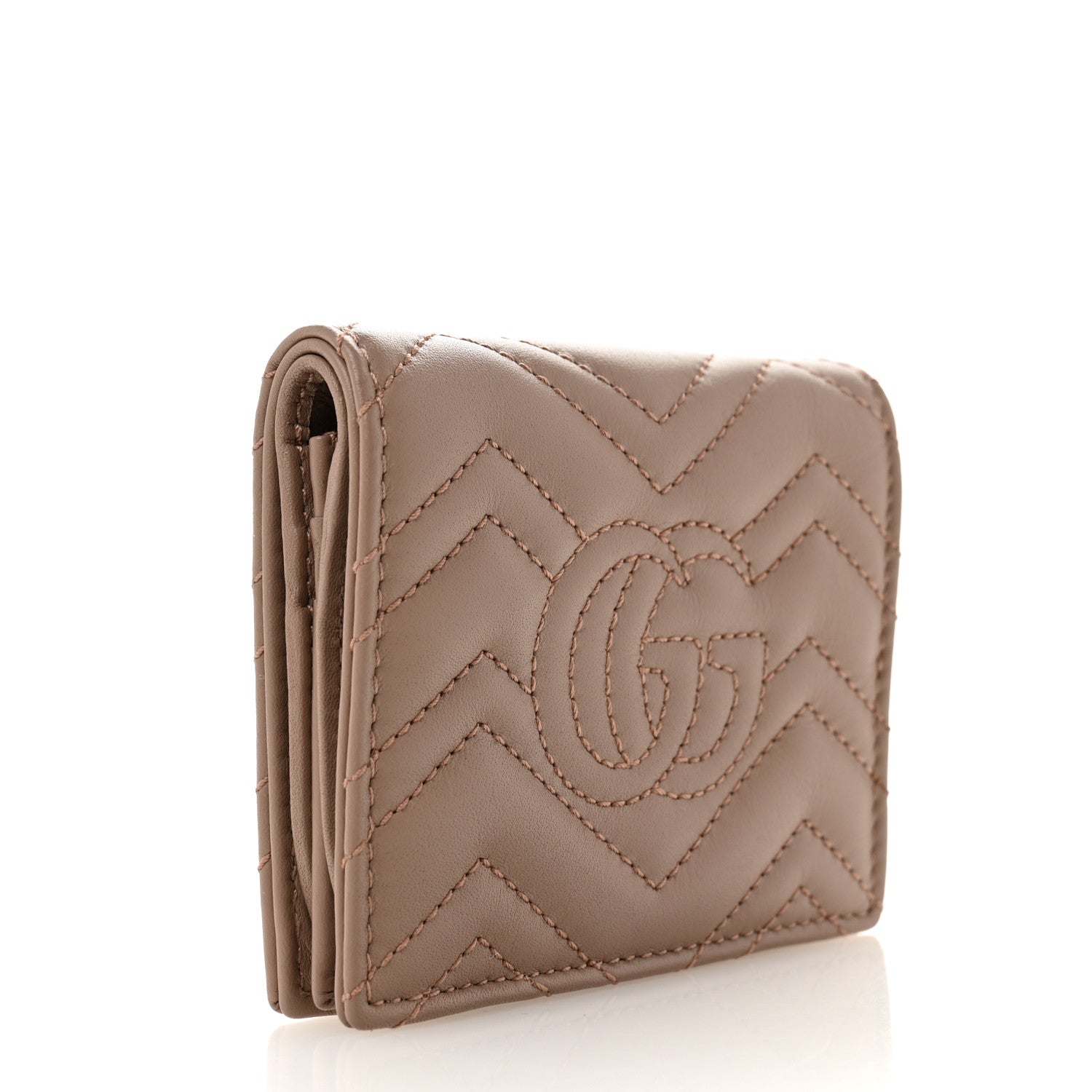 Gucci Calfskin Matelasse GG Marmont Card Case Wallet Porcelain Rose 3 of 7