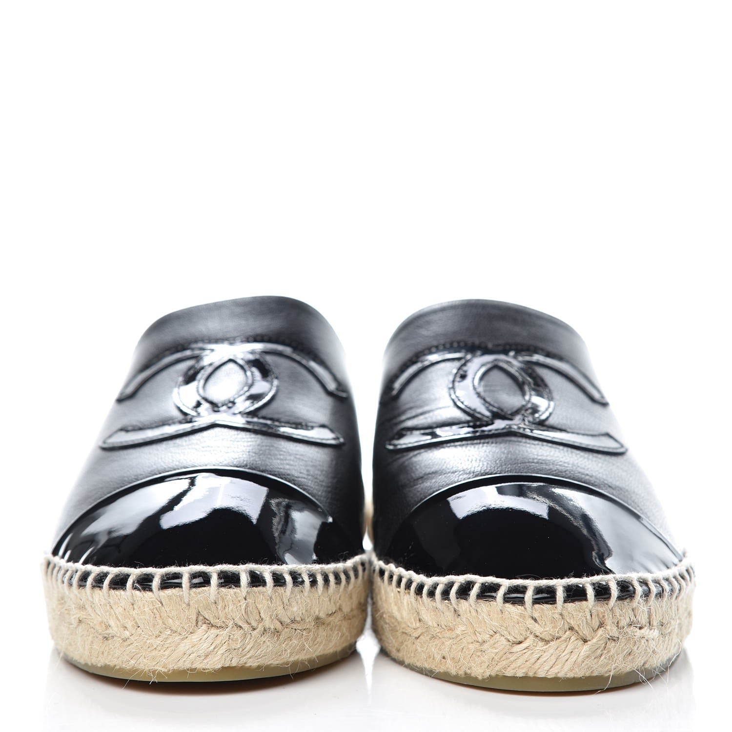 Chanel Iridescent Goatskin Patent CC Espadrille Mules 41 Black 2 of 11