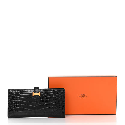 Hermes Shiny Alligator Bearn Gusset Wallet Black 8 of 8